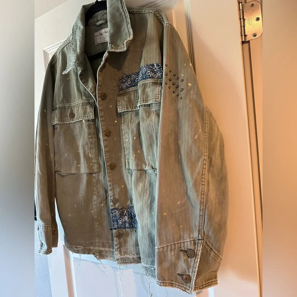 Free People We The Free Selene Studded Military Jacket in Olive Green - Picture 7 of 10